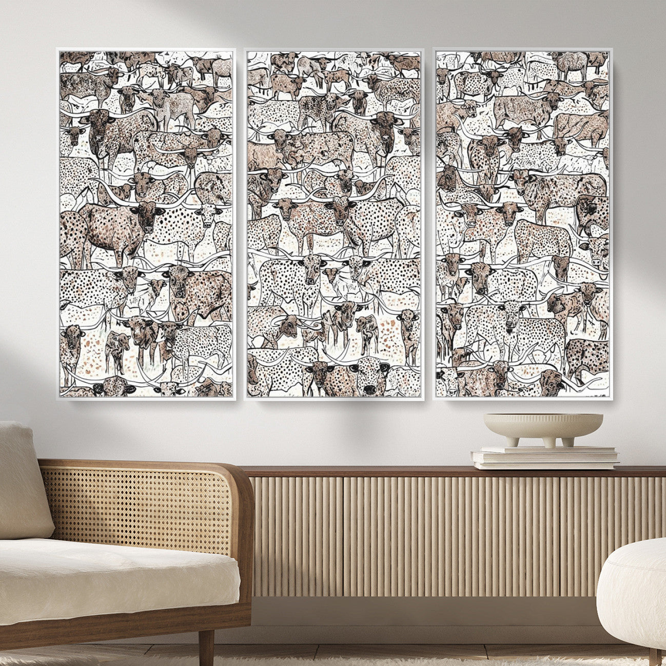 49200255-MGV-CV-36X24 - Farmhouse Animals Wall Art Canvas Print - Abstract Farm Animal Drawing Mid-Century Wall Art for Cabin Decor