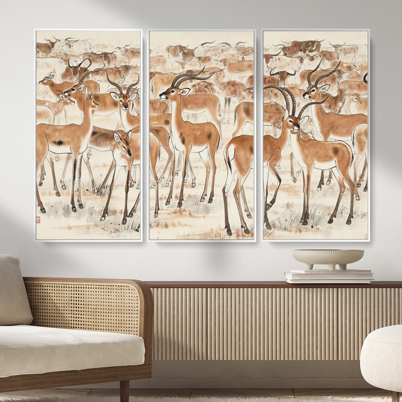 67375088-MGV-CV-36X24 - Farmhouse Animals Wall Art Canvas Print - Abstract Farm Animal Drawing Mid-Century Wall Art for Cabin Decor
