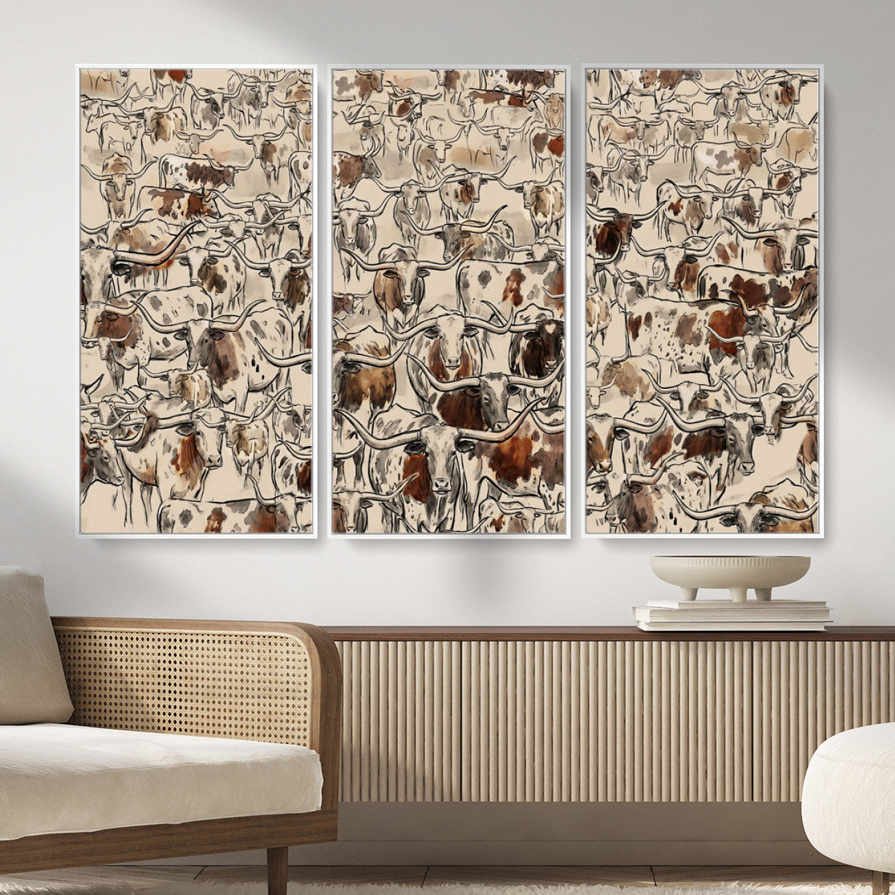 94808502-MGV-CV-36X24 - Farmhouse Animals Wall Art Canvas Print - Abstract Farm Animal Drawing Mid-Century Wall Art for Cabin Decor