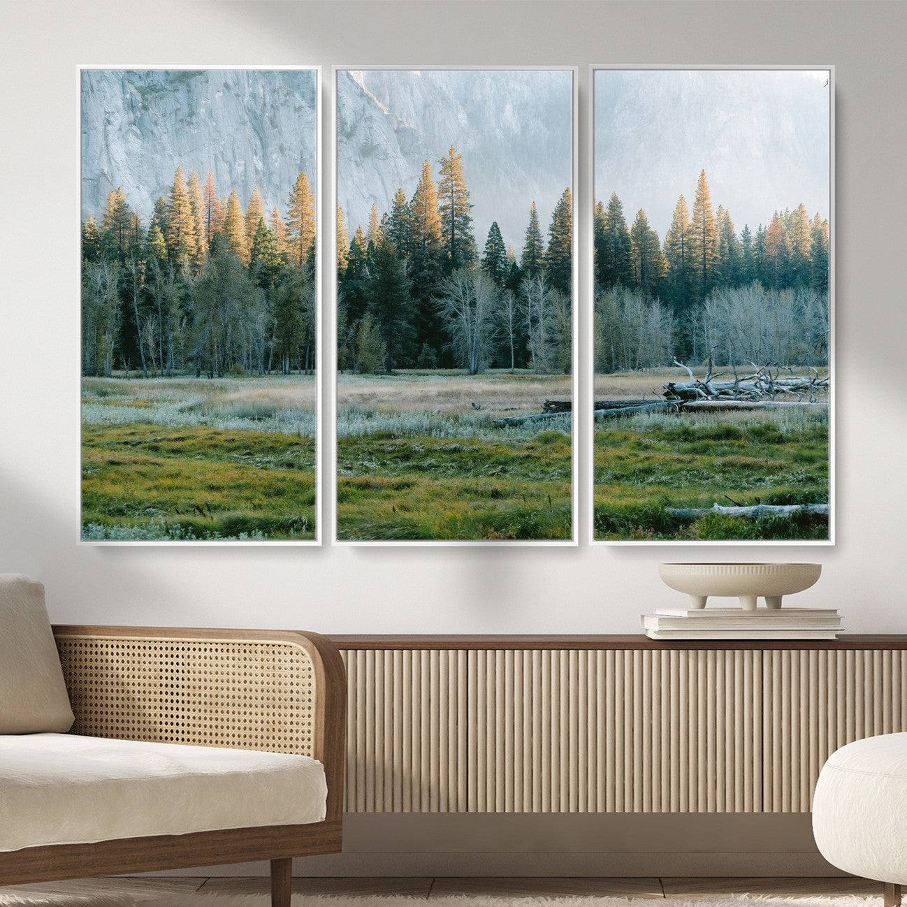 95548744-MGV-CV-36X24 - Forest Meadow Wall Art Canvas Print, Pine Tree Landscape Nature Artwork, Mountain Valley Scenic Photography, Calm Wilderness Wall Decor