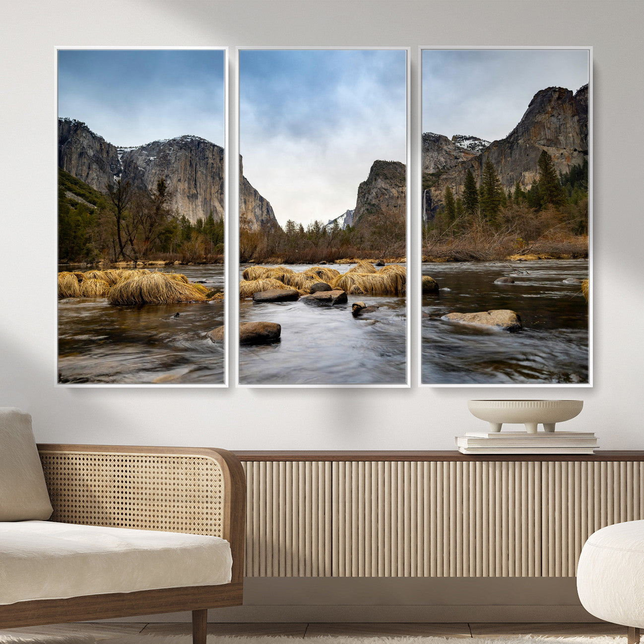 20458404-MGV-CV-36X24 - Yosemite Valley Mountain Landscape Wall Art Canvas Print, Granite Cliff Forest Valley Canvas Print, California National Park Scenic Art Printing