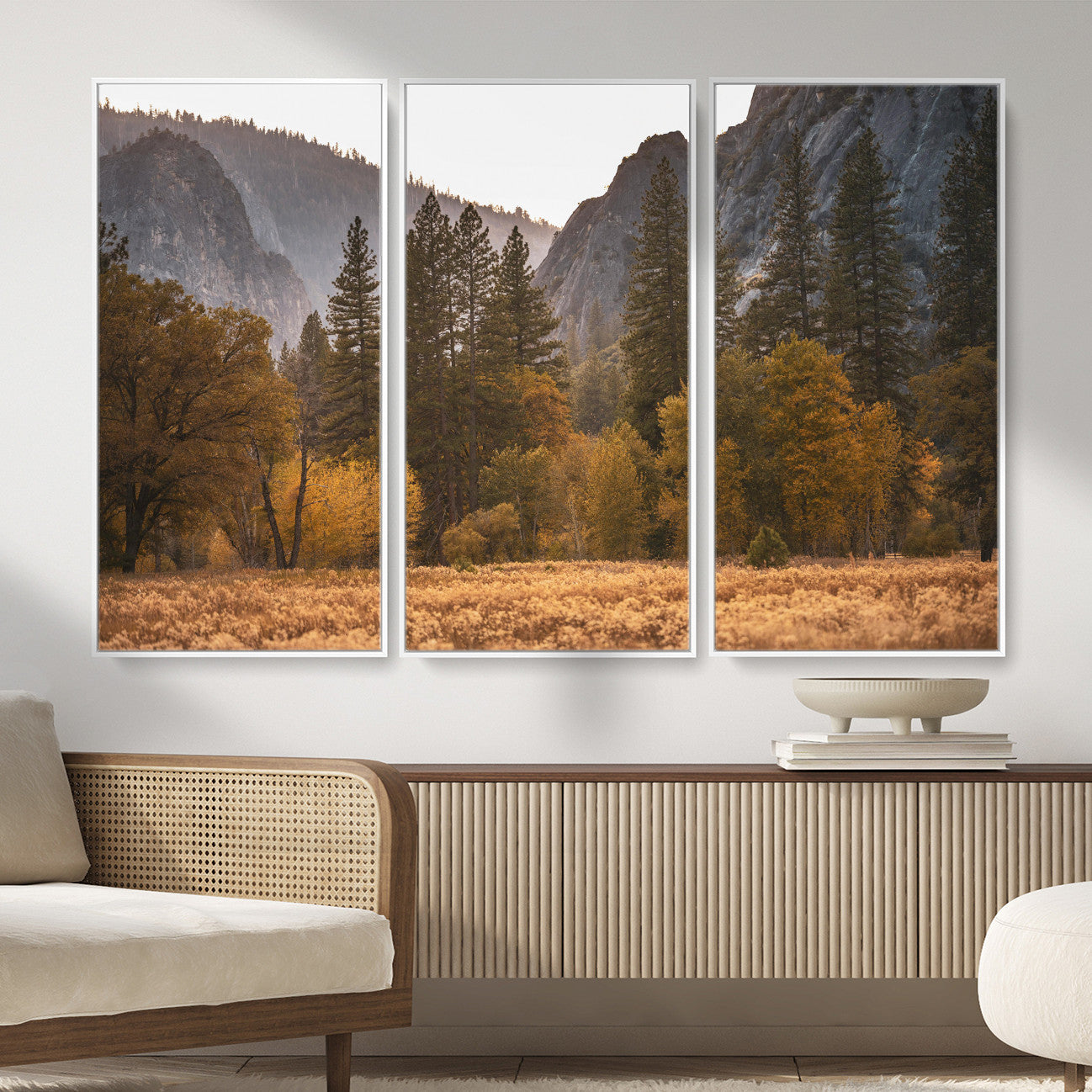 61682763-MGV-CV-36X24 - Yosemite Valley Autumn Forest Landscape Wall Art Canvas Print, Granite Mountain Pine Trees Canvas Print, California National Park Fall Scenic Art Printing