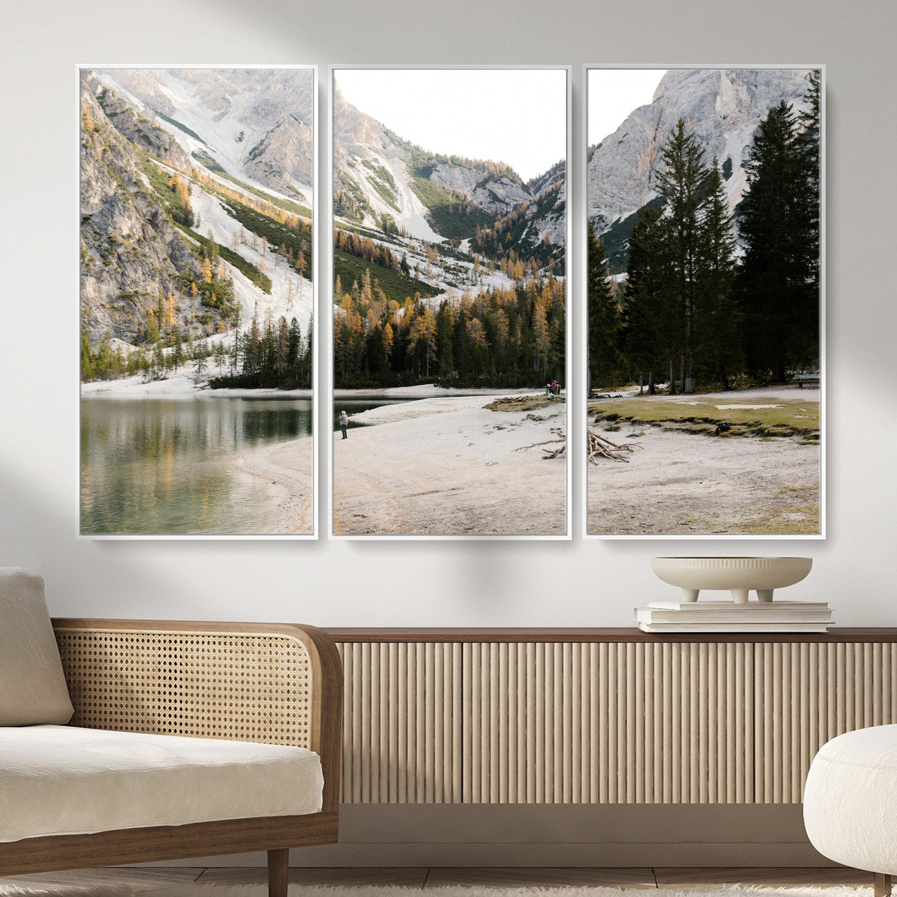 89246758-MGV-CV-36X24 - Lake Braies Alpine Landscape Wall Art Canvas Print, Dolomites Mountain Lake Forest Canvas Print, Italian Alps Scenic Nature Art Printing