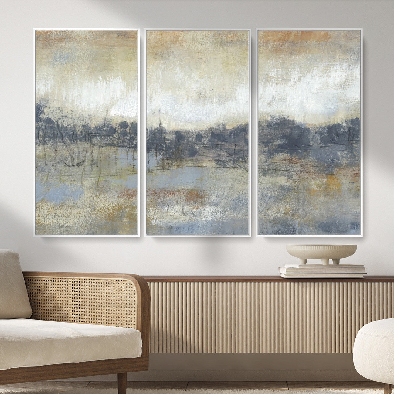 73973590-MGV-CV-36X24 - Abstract Neutral Landscape Painting Wall Art Canvas Print, Modern Minimal Texture Horizon Canvas Print, Beige Gray Contemporary Abstract Art Printing
