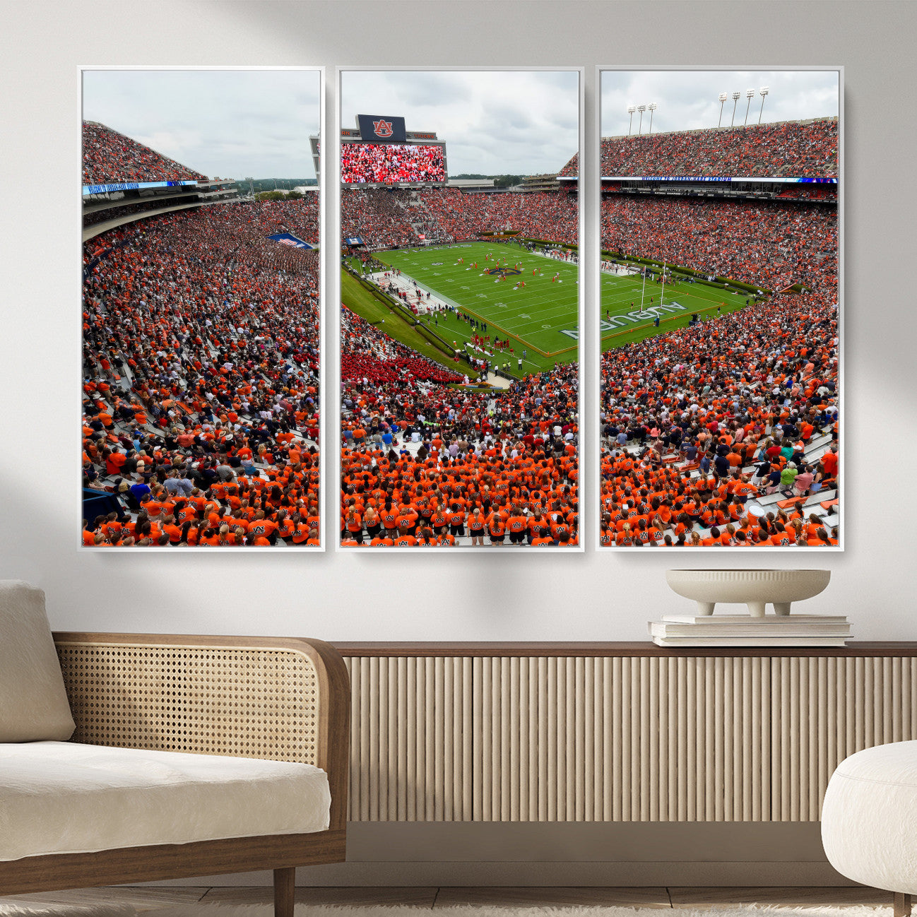 82562490-MGV-CV-36X24 - Auburn Stadium Sunset Wall Art Canvas Print, Jordan Hare Stadium Game Day Crowd, Auburn Tigers Football Artwork