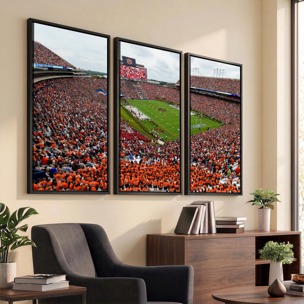 82562490-MGV-CV-36X24 - Auburn Stadium Sunset Wall Art Canvas Print, Jordan Hare Stadium Game Day Crowd, Auburn Tigers Football Artwork