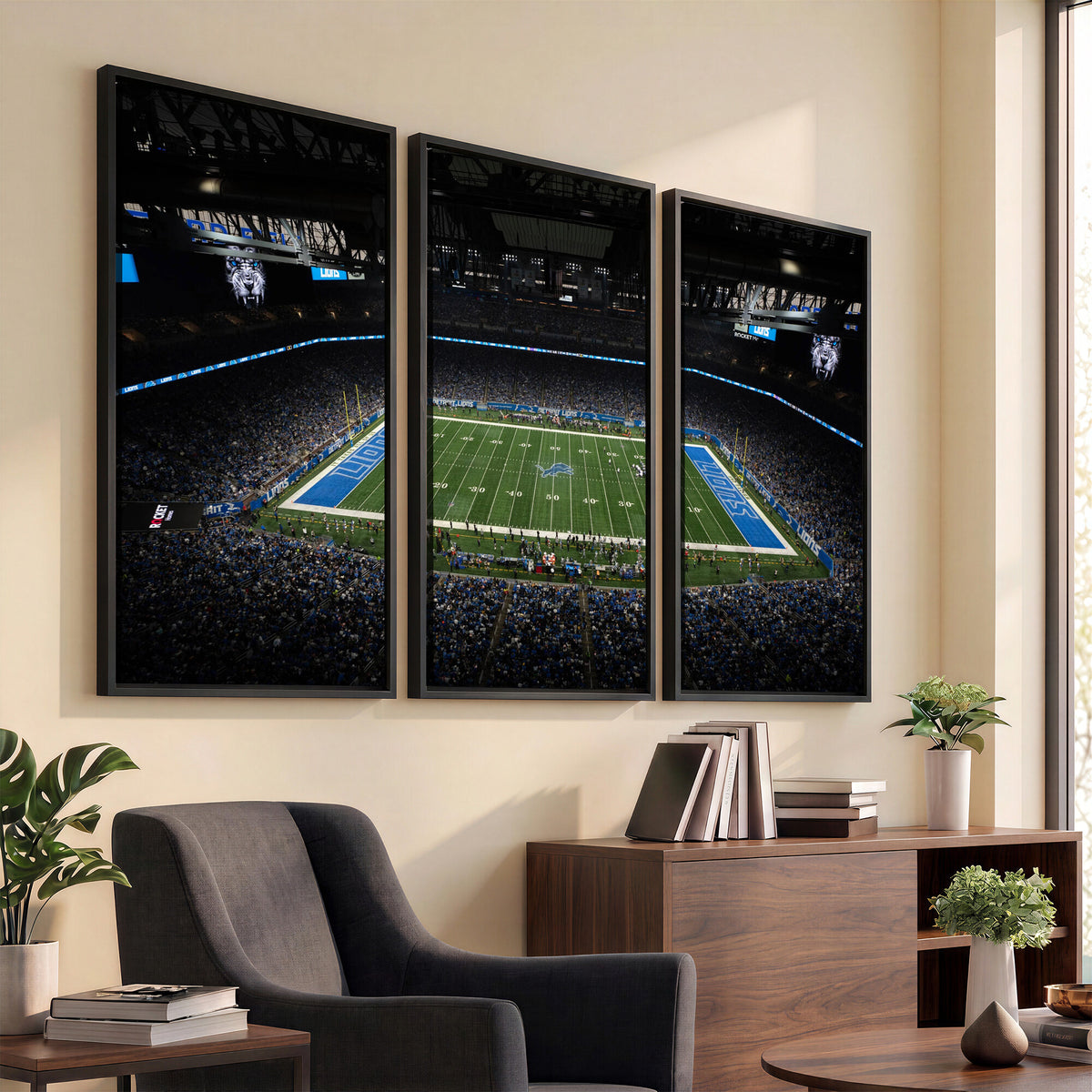 16709602-MGV-CV-36X24 - Detroit Lions Stadium Wall Art Canvas Print, Football Field Panorama