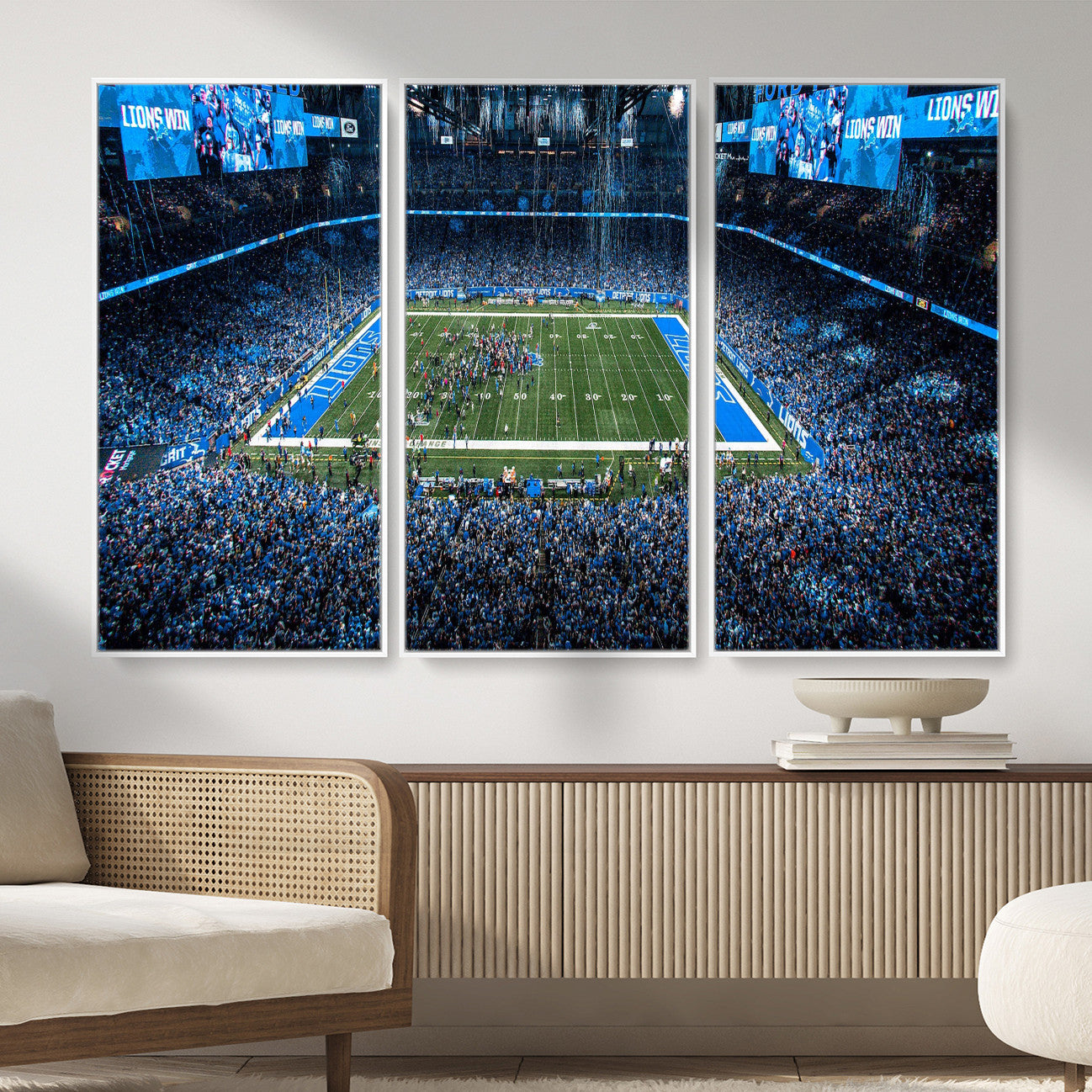 80882005-MGV-CV-36X24 - Detroit Lions Stadium Wall Art Canvas Print, Football Field Panorama Artwork, NFL Game Night Stadium Decor