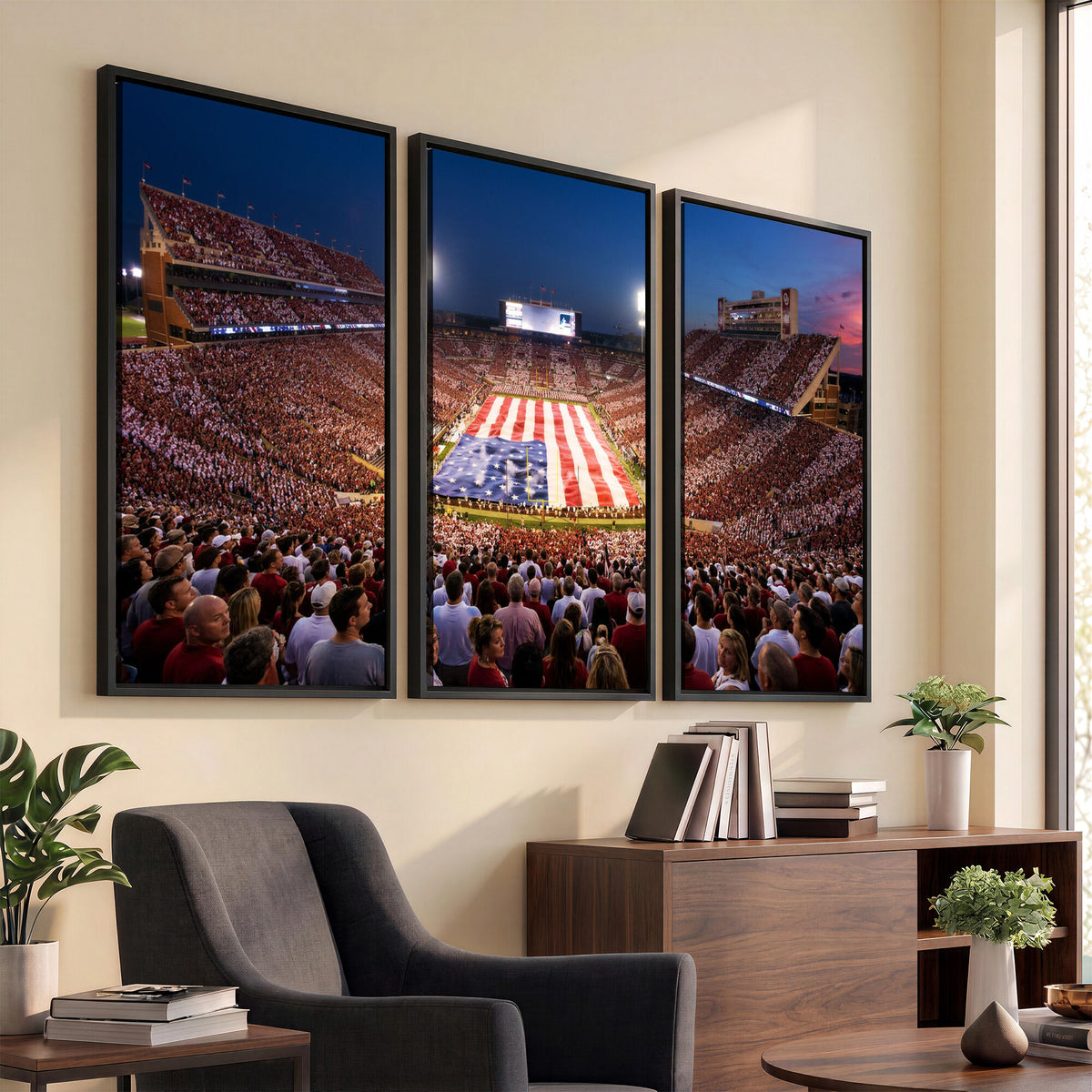 59917418-MGV-CV-36X24 - Oklahoma Memorial Stadium Wall Art Canvas Print | Oklahoma Sooners Football Artwork for Home, Office, and Sports Room Decor