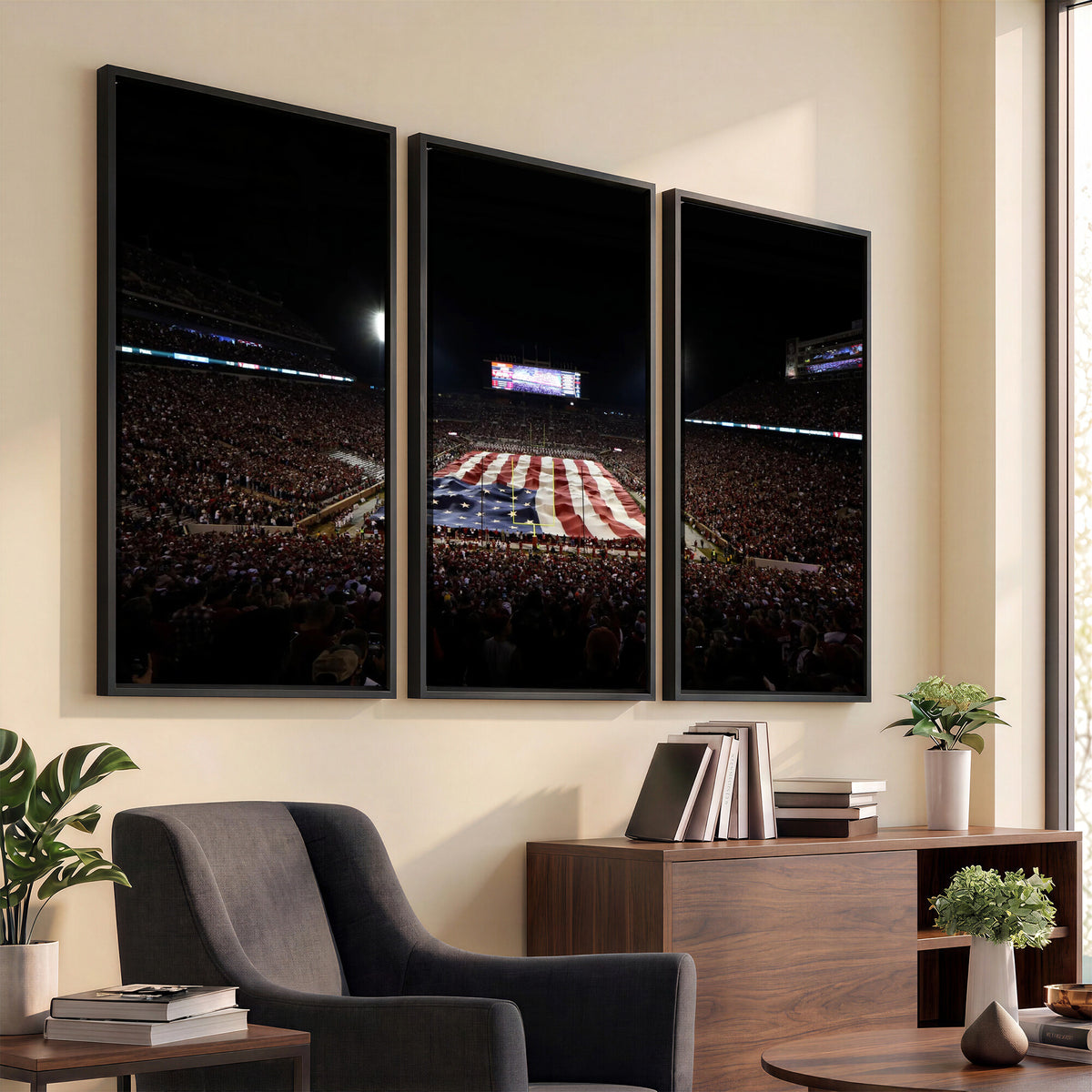 98418189-MGV-CV-36X24 - Oklahoma Memorial Stadium Wall Art Canvas Print – Oklahoma Sooners Football Artwork for Home, Office, and Sports Room Decor