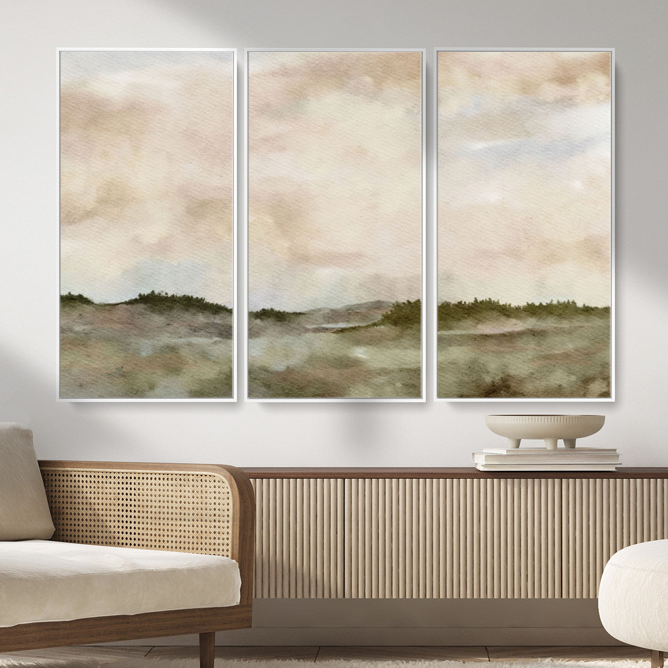 13578069-MGV-CV-36X24 - Abstract Landscape Wall Art Canvas Print, Watercolor Pastoral Landscape Painting Wall Decor for Modern Farmhouse Interiors