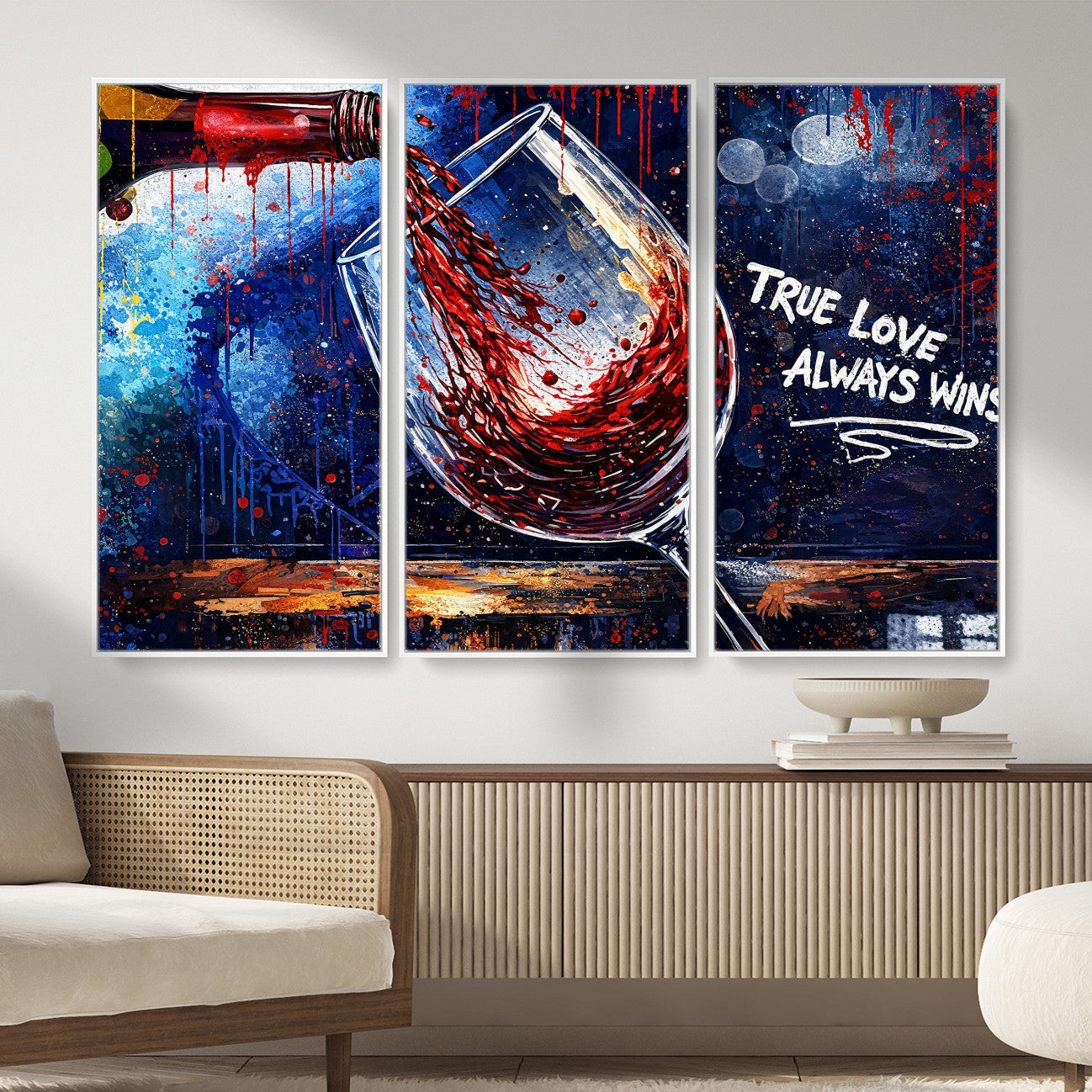 88788932-MGV-CV-36X24 - Red Wine Splash Abstract Wall Art Canvas Print, Modern Wine Glass Painting Canvas Print, Romantic Quote Contemporary Bar Art Print