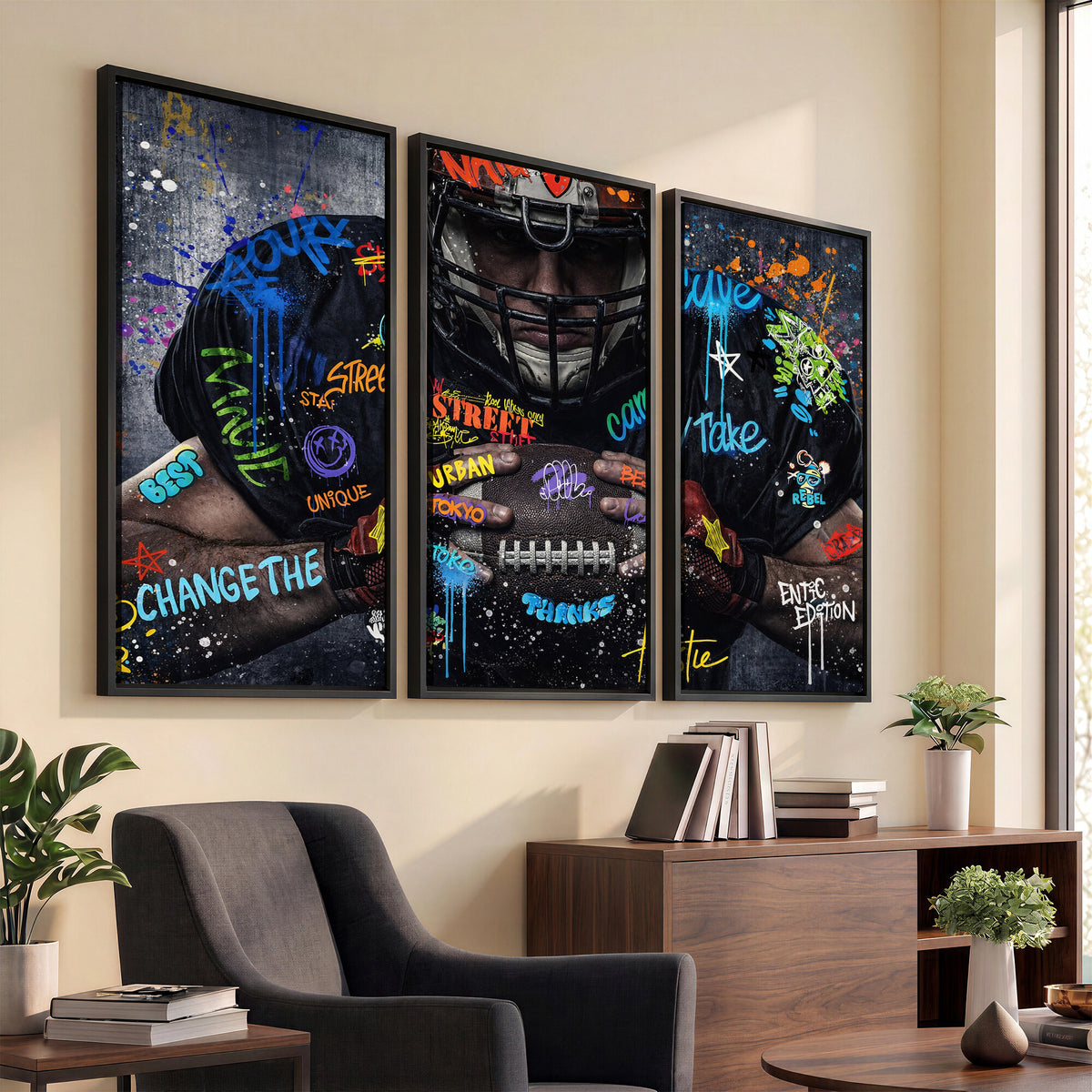 55267256-MGV-CV-36X24 - Graffiti American Football Player Street Art Wall Art Canvas Print