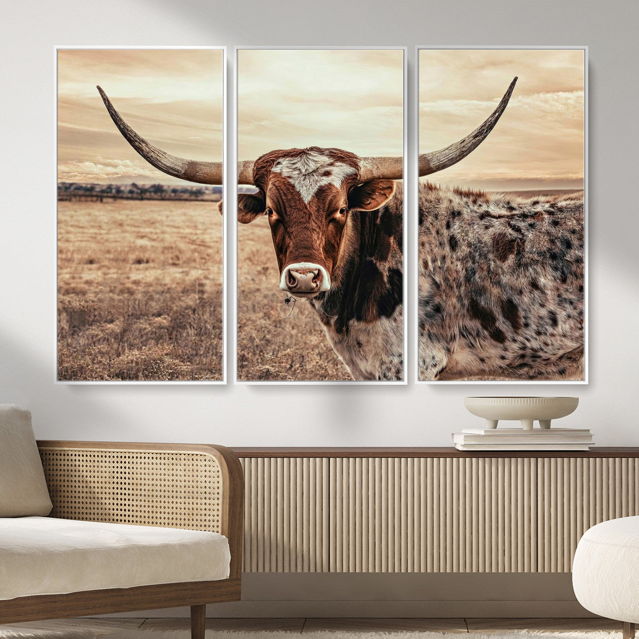 55805825-MGV-CV-36X24 - Texas Longhorn Wall Art Canvas Print – Western Cattle Ranch Artwork for Rustic Farmhouse Decor