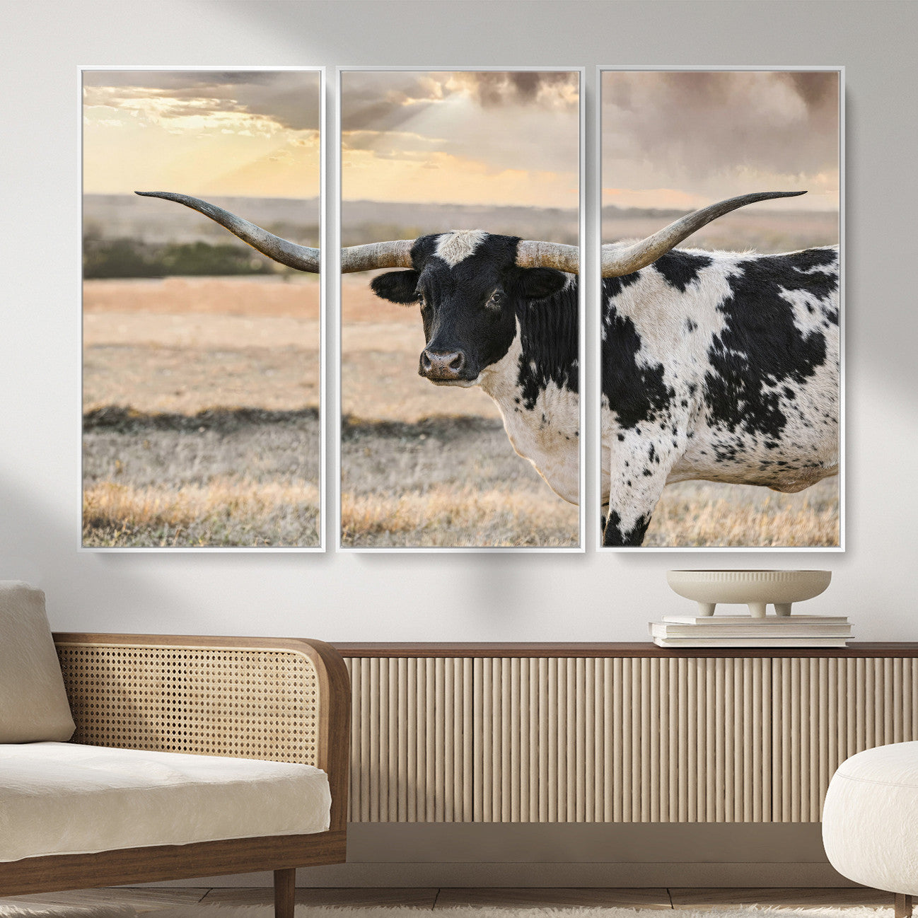 49350433-MGV-CV-36X24 - Texas Longhorn Bull Rustic Wall Art Canvas Print, Western Cattle Photography Canvas Print, Ranch Farm Animal Western Art Printing