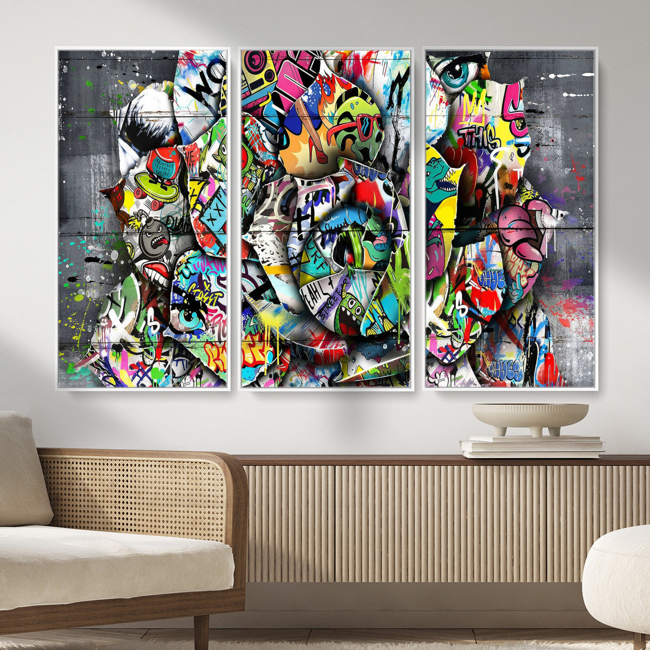 77553344-MGV-CV-36X24 - Abstract Graffiti Collage Street Art Wall Art Canvas Print, Colorful Urban Pop Art Canvas Print, Modern Graffiti Patchwork Contemporary Art Printing