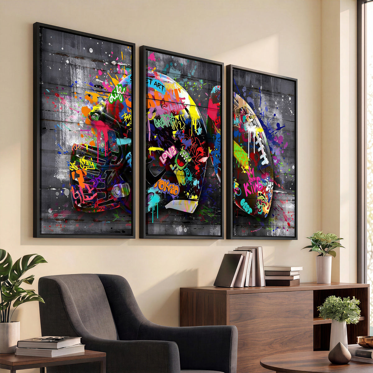 80540773-MGV-CV-36X24 - Graffiti American Football Helmet Street Art Wall Art Canvas Print