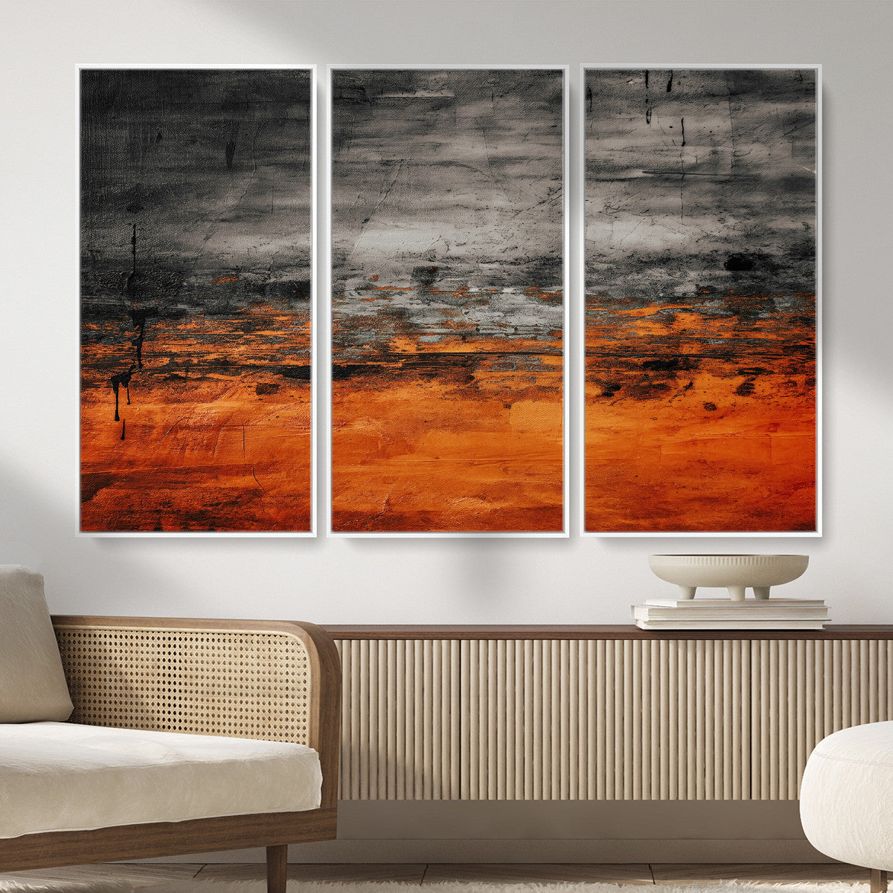 75409282-MGV-CV-36X24 - Black Orange Abstract Wall Art Canvas Print Modern Textured Painting Decor