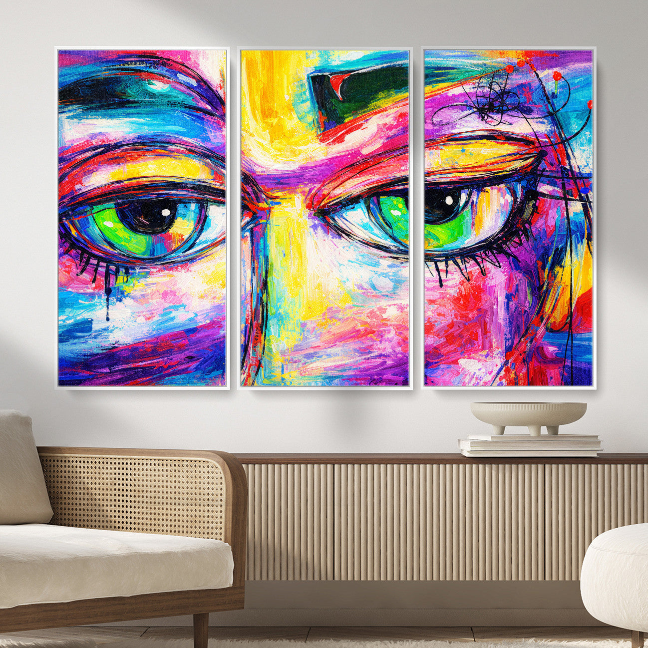99390655-MGV-CV-36X24 - Colorful Abstract Face Wall Art Canvas Print – Modern Pop Art Portrait Artwork for Contemporary Living Room Decor