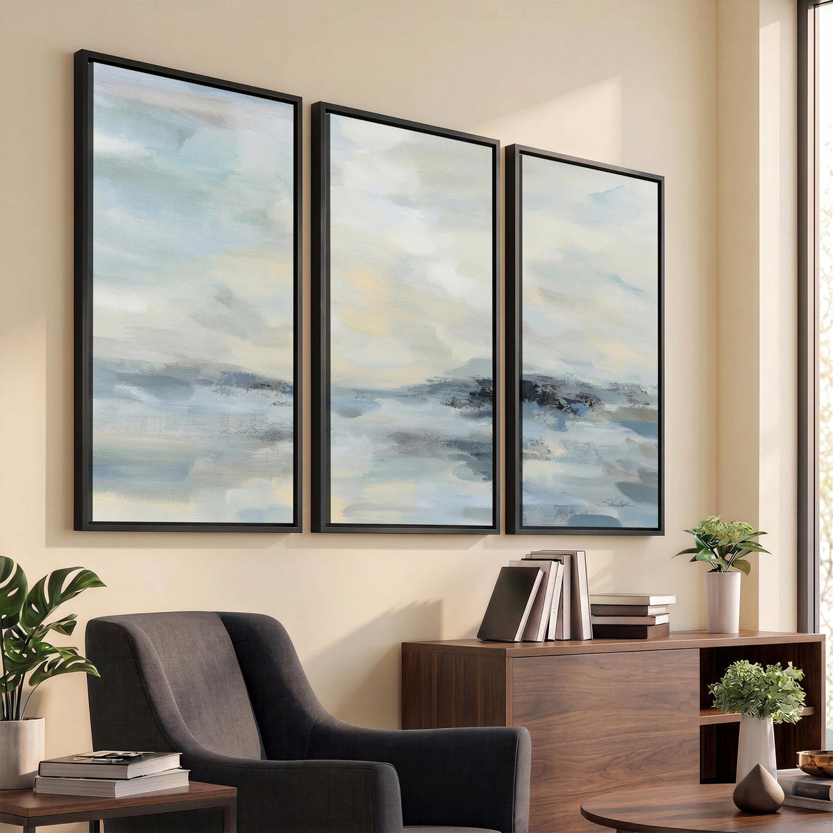 Abstract Coastal Landscape Wall Art Canvas Print | Soft Blue Gray Minimalist Art