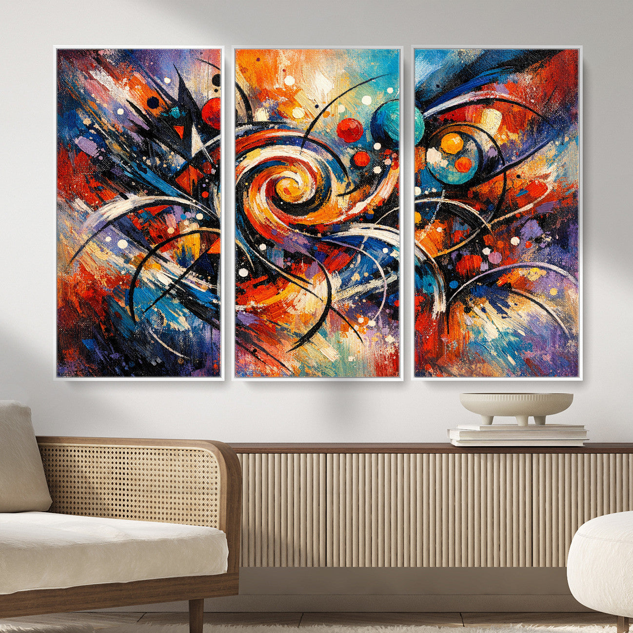 60193267-MGV-CV-36X24 - Geometric Abstract Wall Art Canvas Print, Orange Blue Abstract Expressionist Painting Print, Modern Geometric Abstract Canvas Art