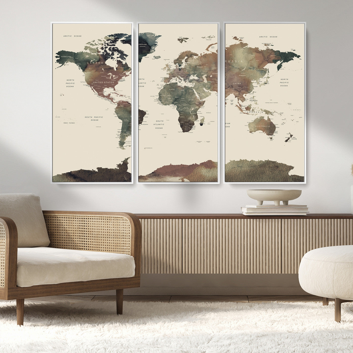 MGV-FC-48X32-3P - World Map Wall Art Canvas Print for Home and Office Decor