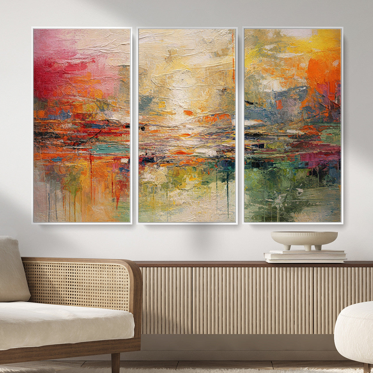 4712069P1-MGV-CV-36X24 - Colorful Abstract Canvas Wall Art — Large Textured Oil Painting Style Print | Orange Red Boho Wall Decor | Modern Living Room Art | Bold Wall Art