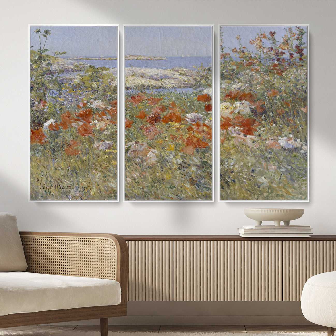 54770907-MGV-CV-36X24 - Childe Hassam Celia Thaxter Garden Canvas — 1890 American Impressionist Poppy Floral Print | Isles of Shoals Coastal Art | Classic Gift