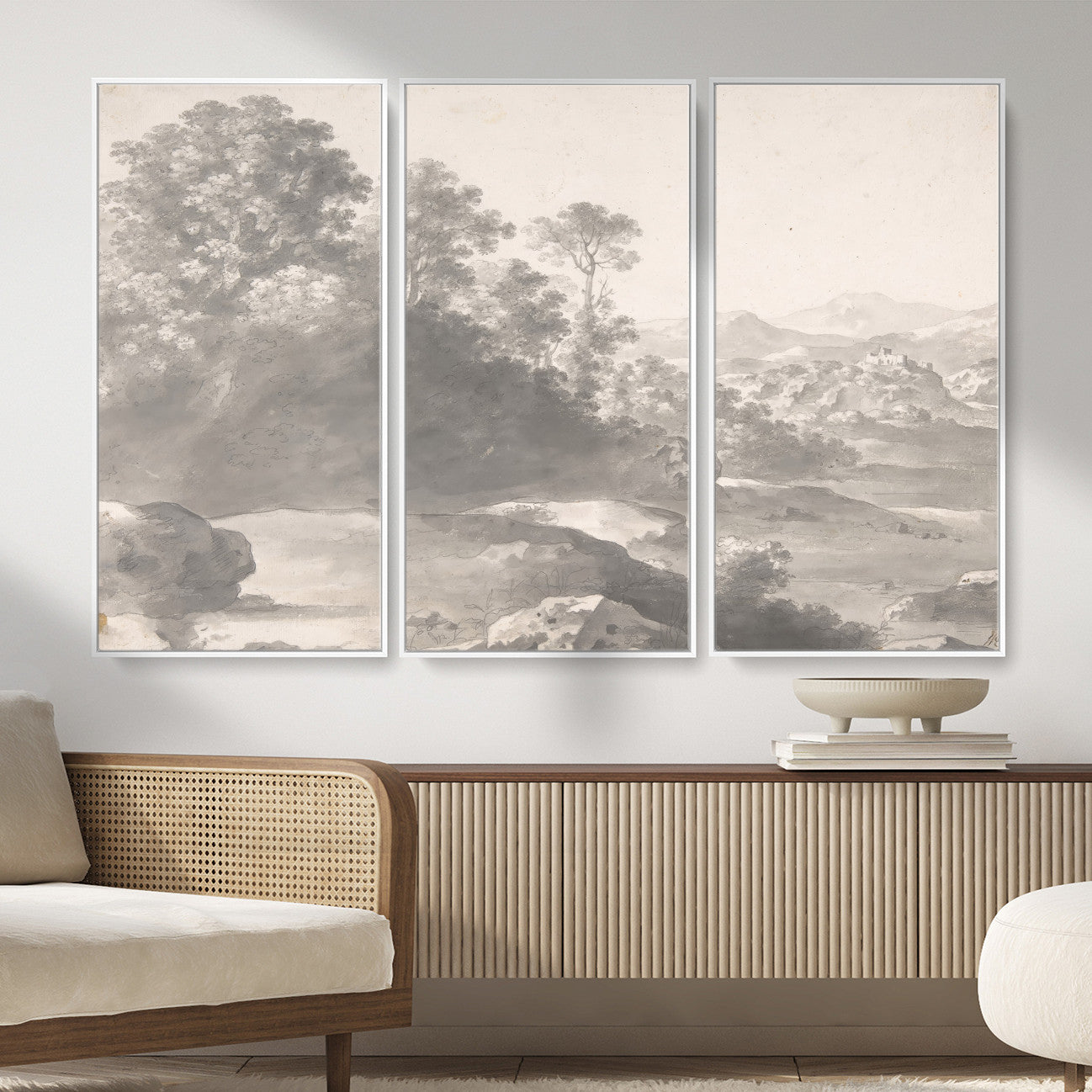 33041209-MGV-CV-36X24 - Van Poelenburch Landscape Canvas Wall Art — Dutch Golden Age Gray Wash Drawing Print | Baroque Italianate Nature Decor | Old Master Classic Gift