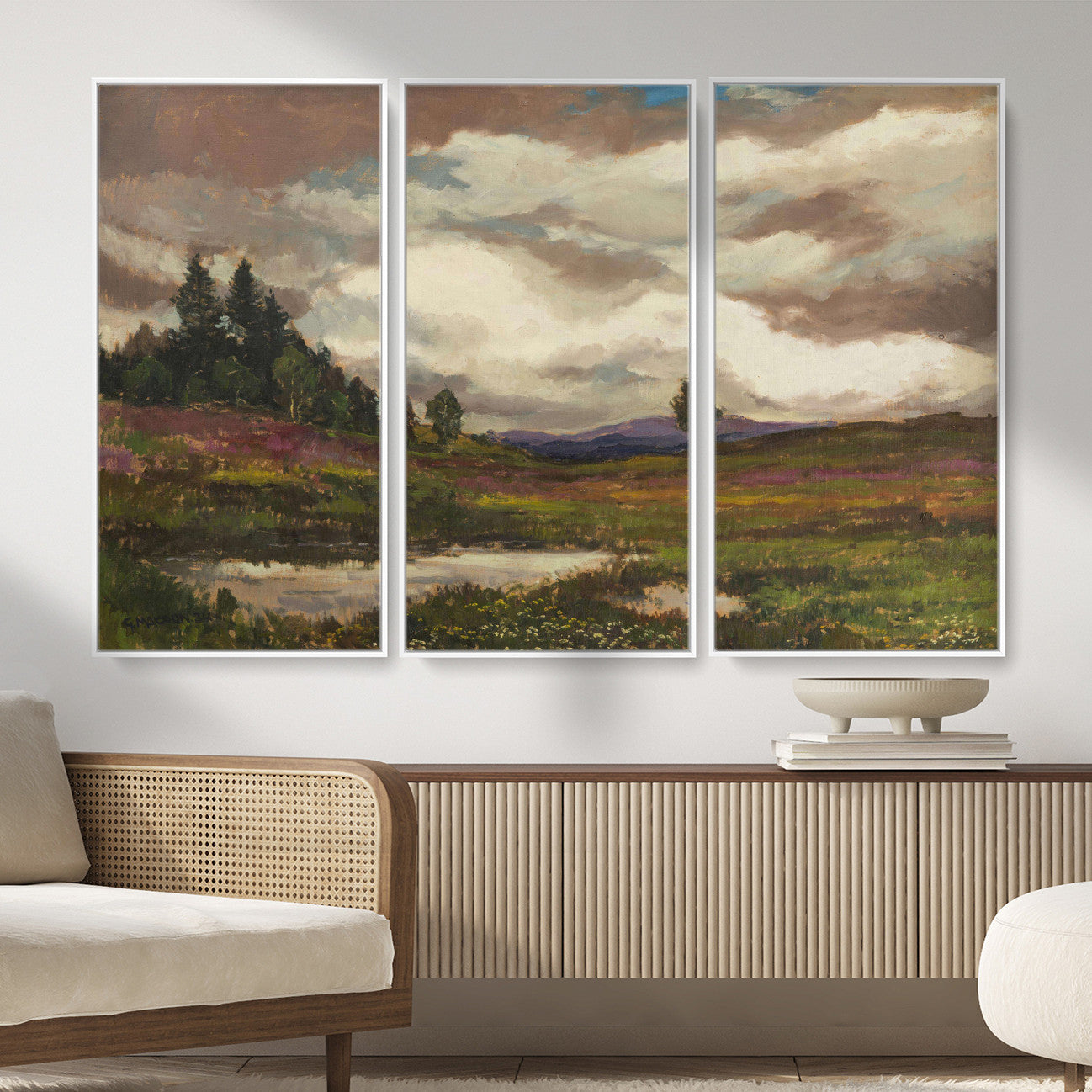 96795851-MGV-CV-36X24 - Gustav Macoun Heathland Canvas Print, Czech Landscape Oil Painting Reproduction, Purple Heather Moorland Art, Vintage European Nature Decor