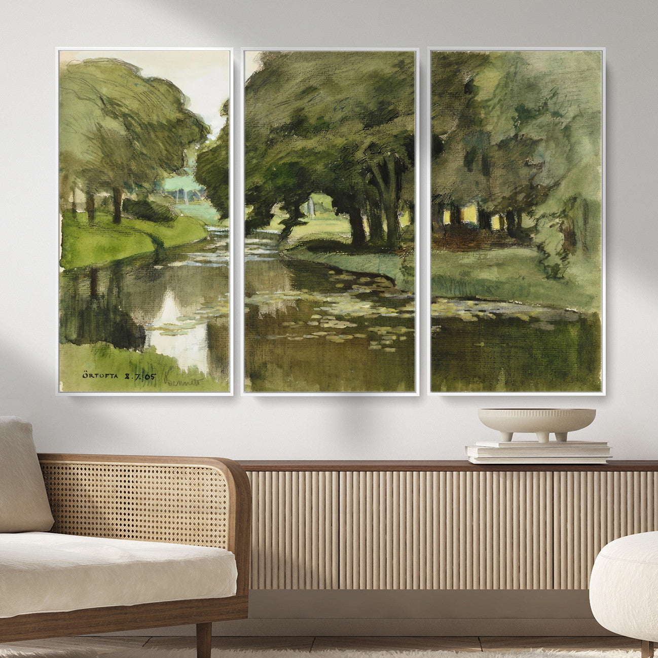 54446767-MGV-CV-36X24 - Anders Zorn Watercolor Canvas Print, Örtofta 1905 Swedish River Landscape, Impressionist Nature Art, Scandinavian Wall Decor, Plein Air Painting Print