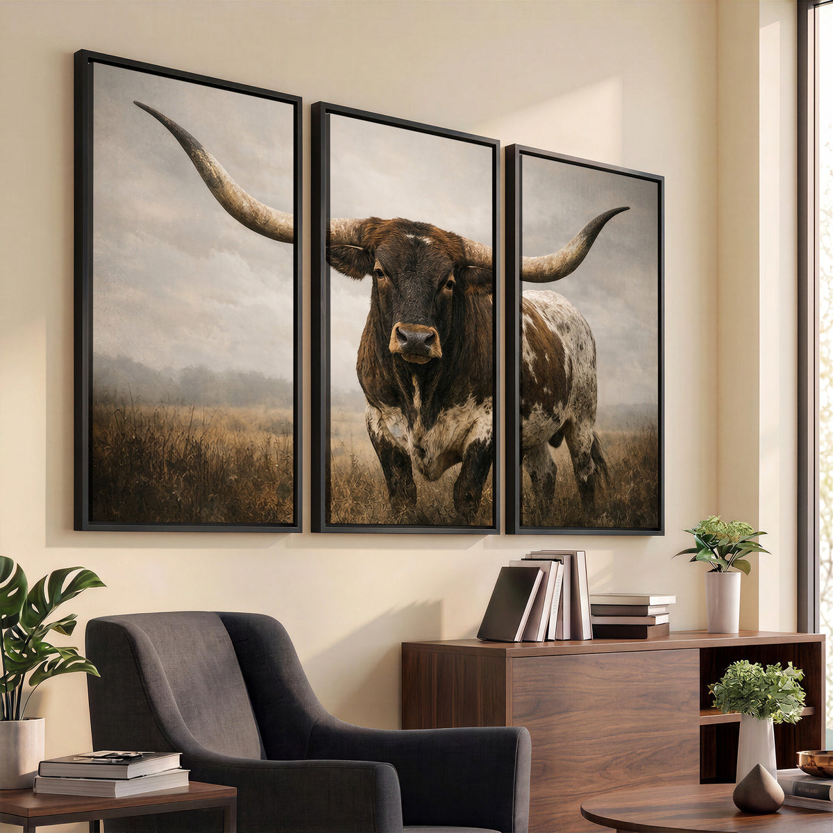 17622011L-_Poster-30x20 - Longhorn Bull Wall Art Canvas Print, Western Farmhouse Decor