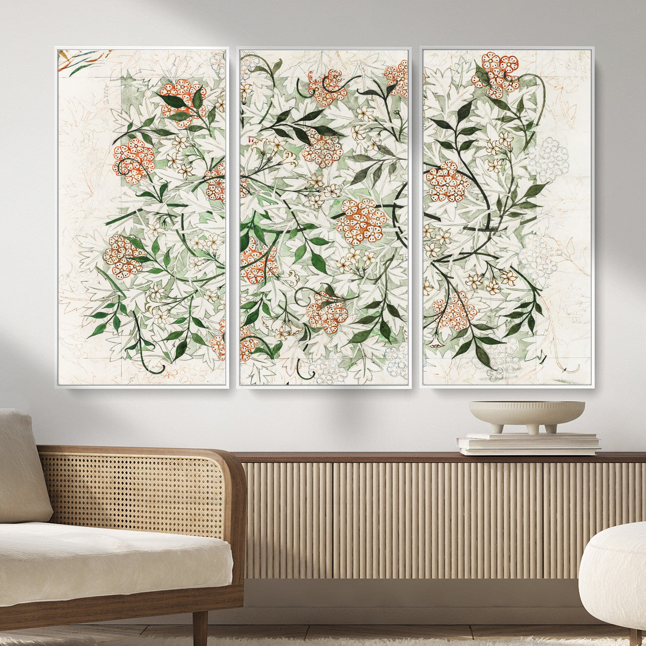 17622011W-MGV-CV-36X24 - William Morris Jasmine Flower Wall Art Canvas Print, Botanical Floral Canvas Print, Vintage Cottagecore Wall Decor, Framed Nature Artwork Ready to Hang