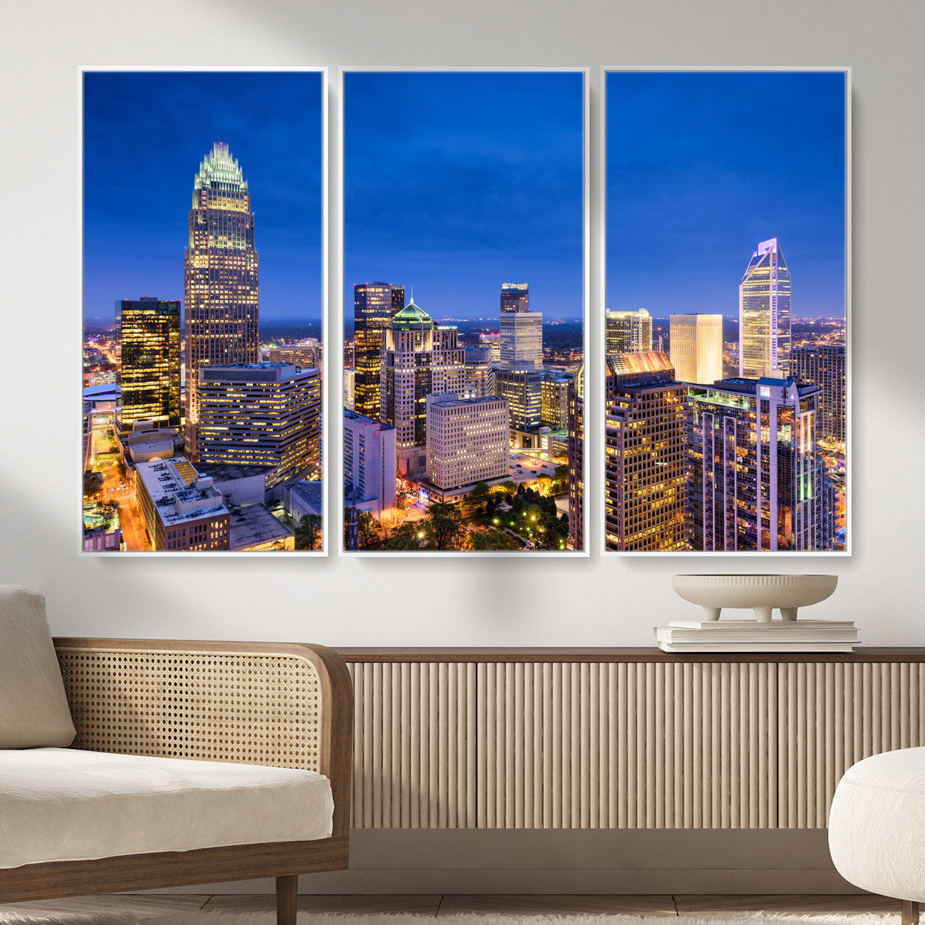 74382190-MGV-CV-36X24 - Charlotte Skyline Canvas Wall Art Print – North Carolina Cityscape Photography Print