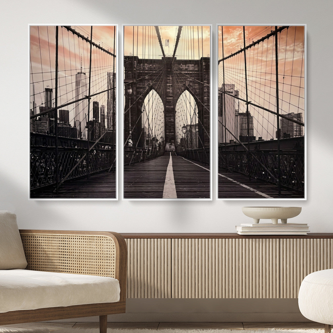 93226664-MGV-CV-36X24 - Brooklyn Bridge Canvas Wall Art, New York City Skyline Photography Print, NYC Landmark Urban Decor Artwork