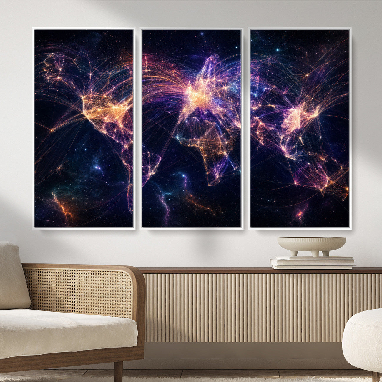 75155491-MGV-CV-36X24 - Global Flight Routes Map Canvas Wall Art, Worldwide Aviation Network Print, International Air Travel Wall Decor