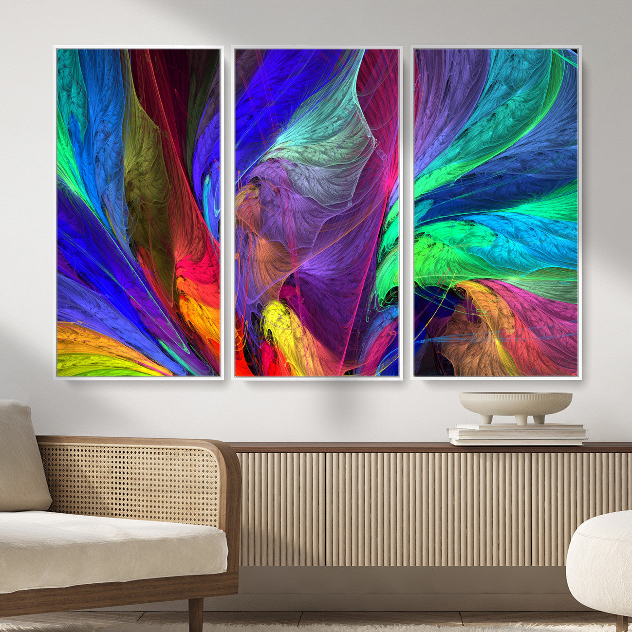 376925791-MGV-CV-36X24 - Colorful Abstract Canvas Wall Art, Rainbow Swirl Fractal Print, Bold Multicolor Living Room Decor, Vibrant Energy Art, Large Abstract Wall Art