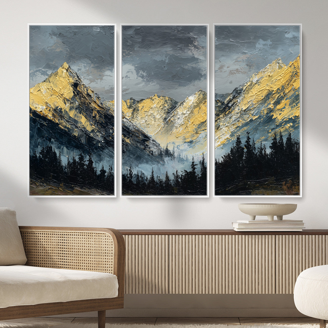 86912101-MGV-CV-48X32-3P - Abstract Mountain Wall Art Canvas Print Modern Landscape Painting Print