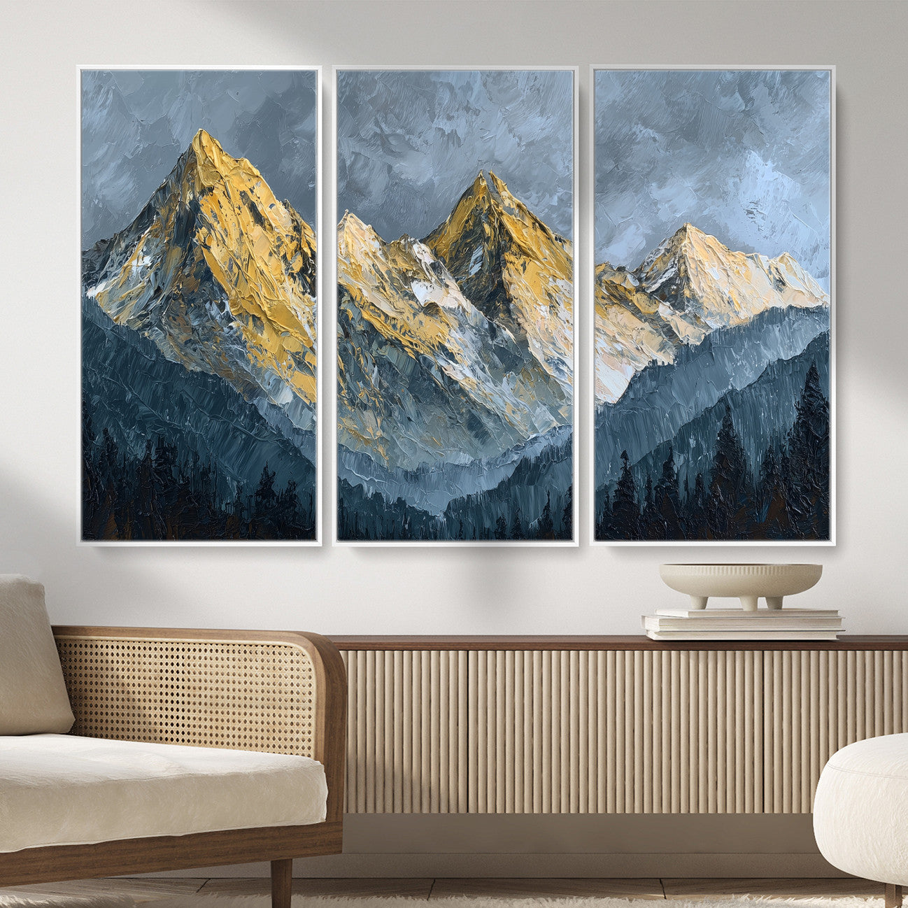50821961-MGV-CV-48X32-3P - Abstract Mountain Wall Art Canvas Print Modern Landscape Painting Print