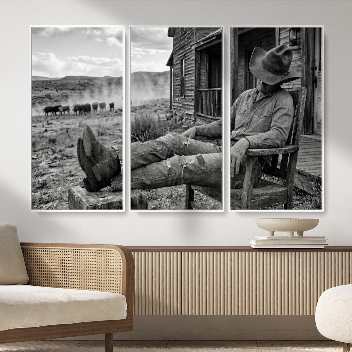 94461975S-MGV-CV-36X24 - Vintage Sleeping Cowboy Wall Art Canvas Print, Western Home Decor