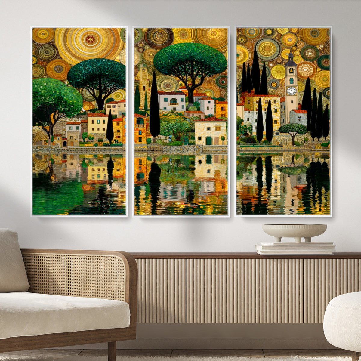 93010897-MGV-CV-36X24 - Gustav Klimt Golden Cityscape Wall Art Canvas Print,