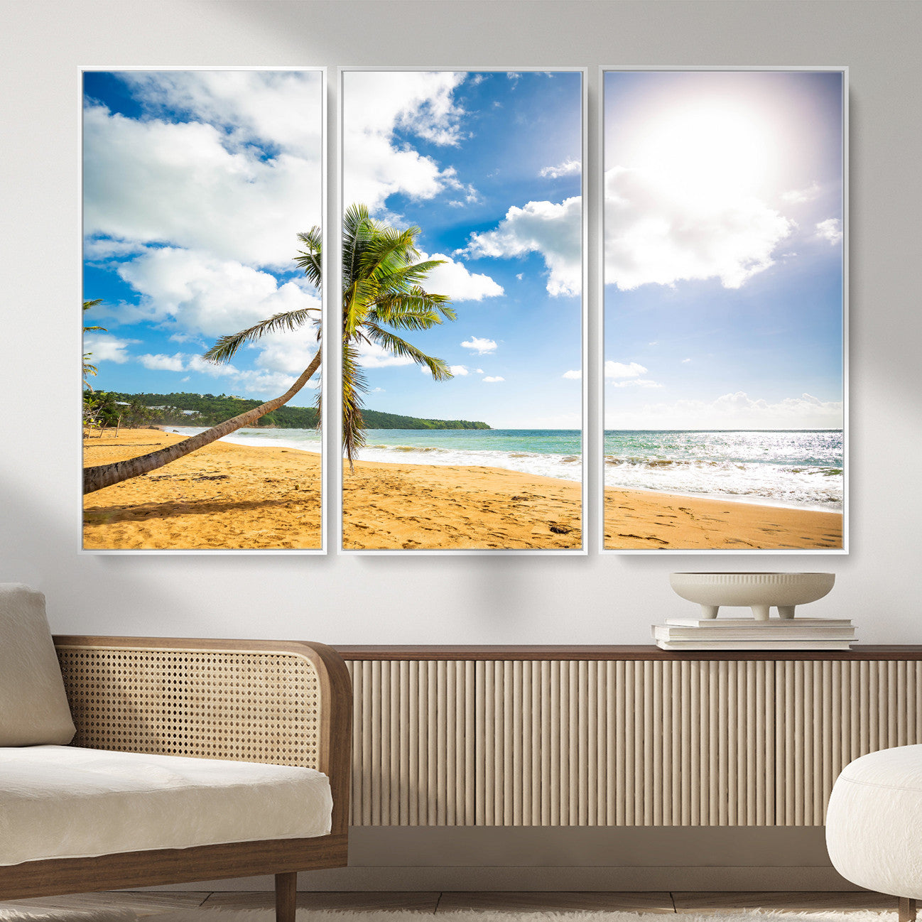 79108949-MGV-CV-36X24 - Tropical Beach Canvas Wall Art, Palm Tree Ocean Photo Print, Coastal Living Room Decor, Turquoise Sea Beach House Art, Summer Wall Art