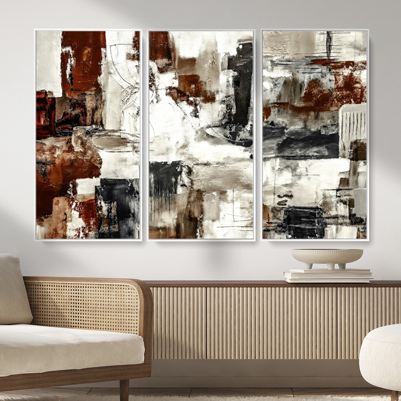 53022468-MGV-CV-36X24 - Blue Teal Abstract Canvas Wall Art, Modern Textured Painting Print, Navy Orange White Contemporary Art, Neutral Living Room Decor, Office Art