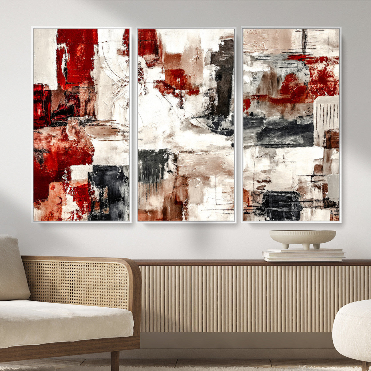 53022468-MGV-CV-36X24 - Blue Teal Abstract Canvas Wall Art, Modern Textured Painting Print, Navy Orange White Contemporary Art, Neutral Living Room Decor, Office Art