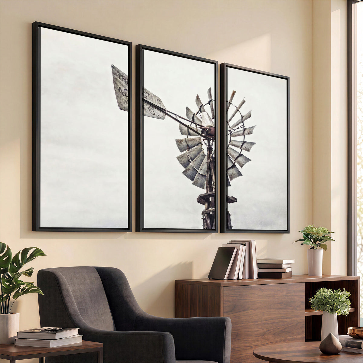 63200638-MGV-TP-30X20 - Vintage Rustic Farmhouse Windmill Canvas Wall Art - Western Country Landscape Print