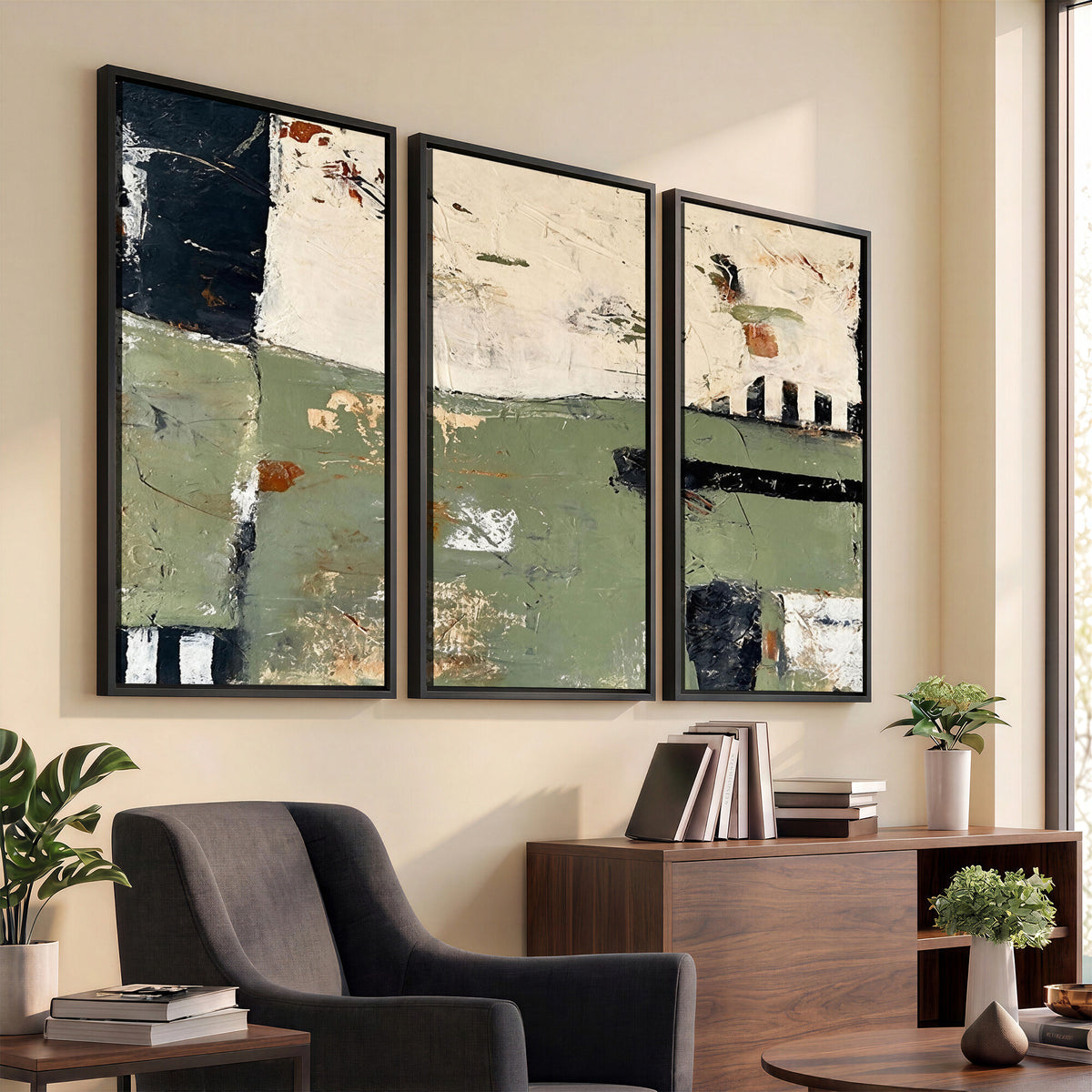 77942087-MGV-CV-36X24 - Sage Green Abstract Geometric Landscape Wall Art Canvas Print, Modern Minimalist Decor
