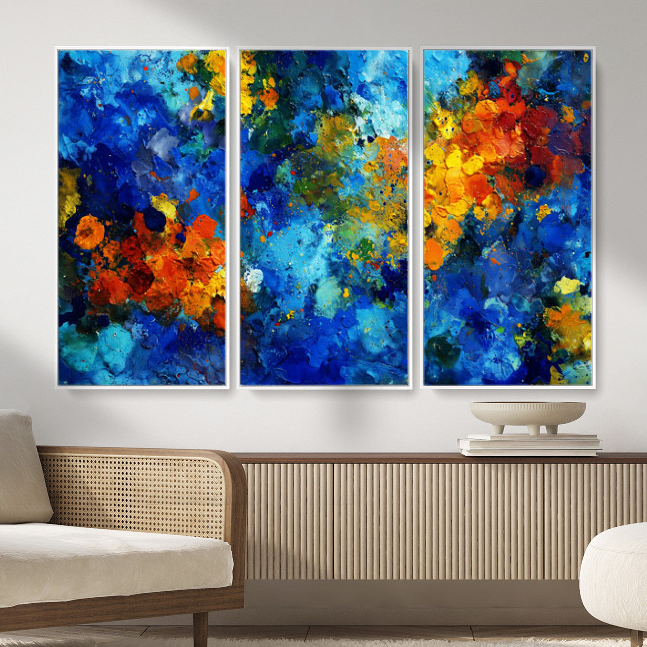 52431611-MGV-CV-36X24 - Vibrant Blue Abstract Canvas Wall Art Colorful Impasto Oil Painting Print