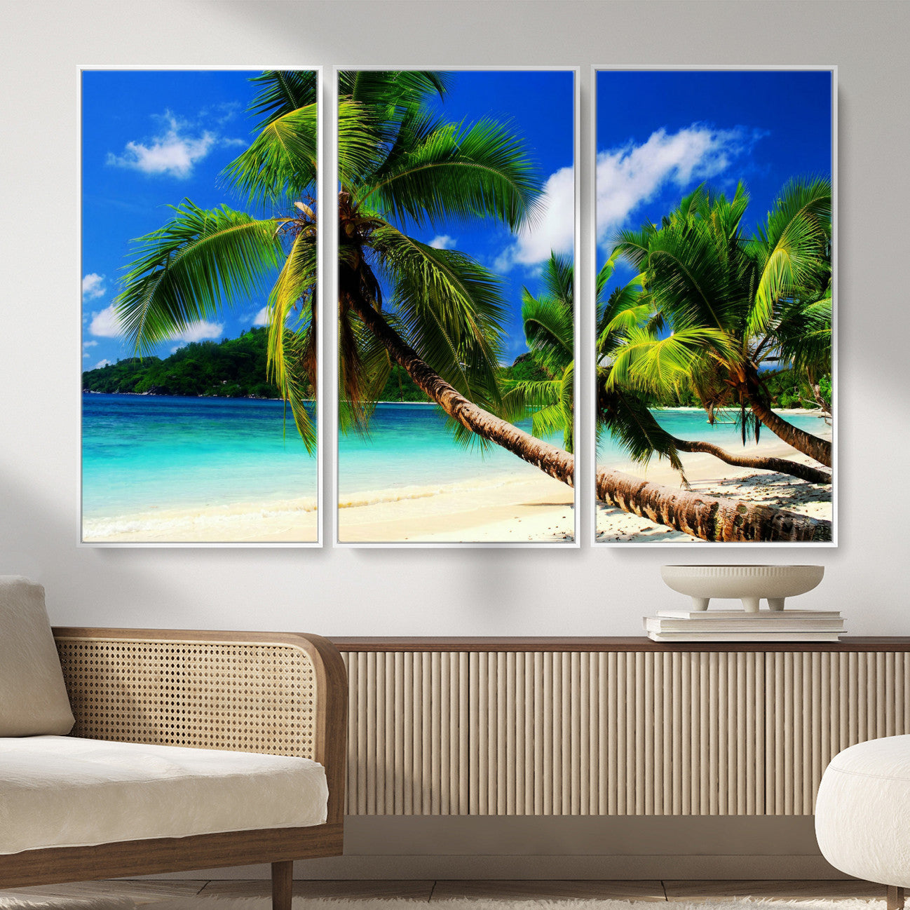 67049818-MGV-CV-36X24 - Tropical Island Coconut Palm Trees Wall Art Canvas Print - Turquoise Beach Print for Lake Home Decor