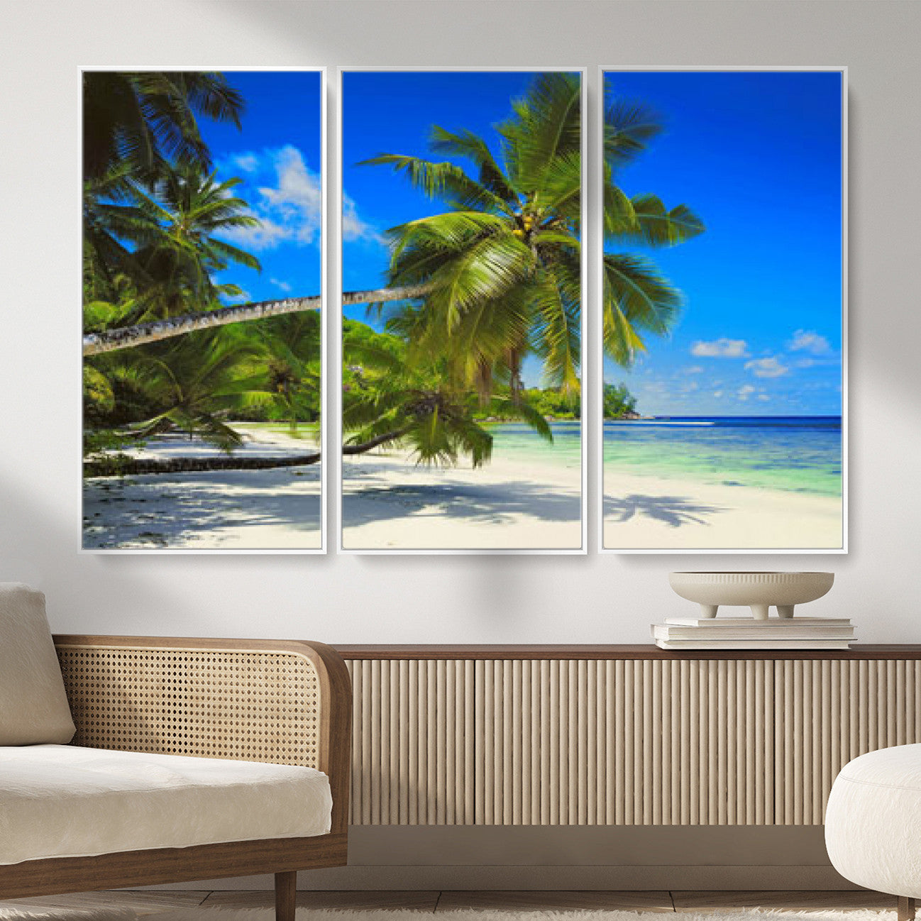 20475280-MGV-CV-36X24 - Tropical Island Coconut Palm Trees Wall Art Canvas Print - Turquoise Beach Print for Nautical Home Decor