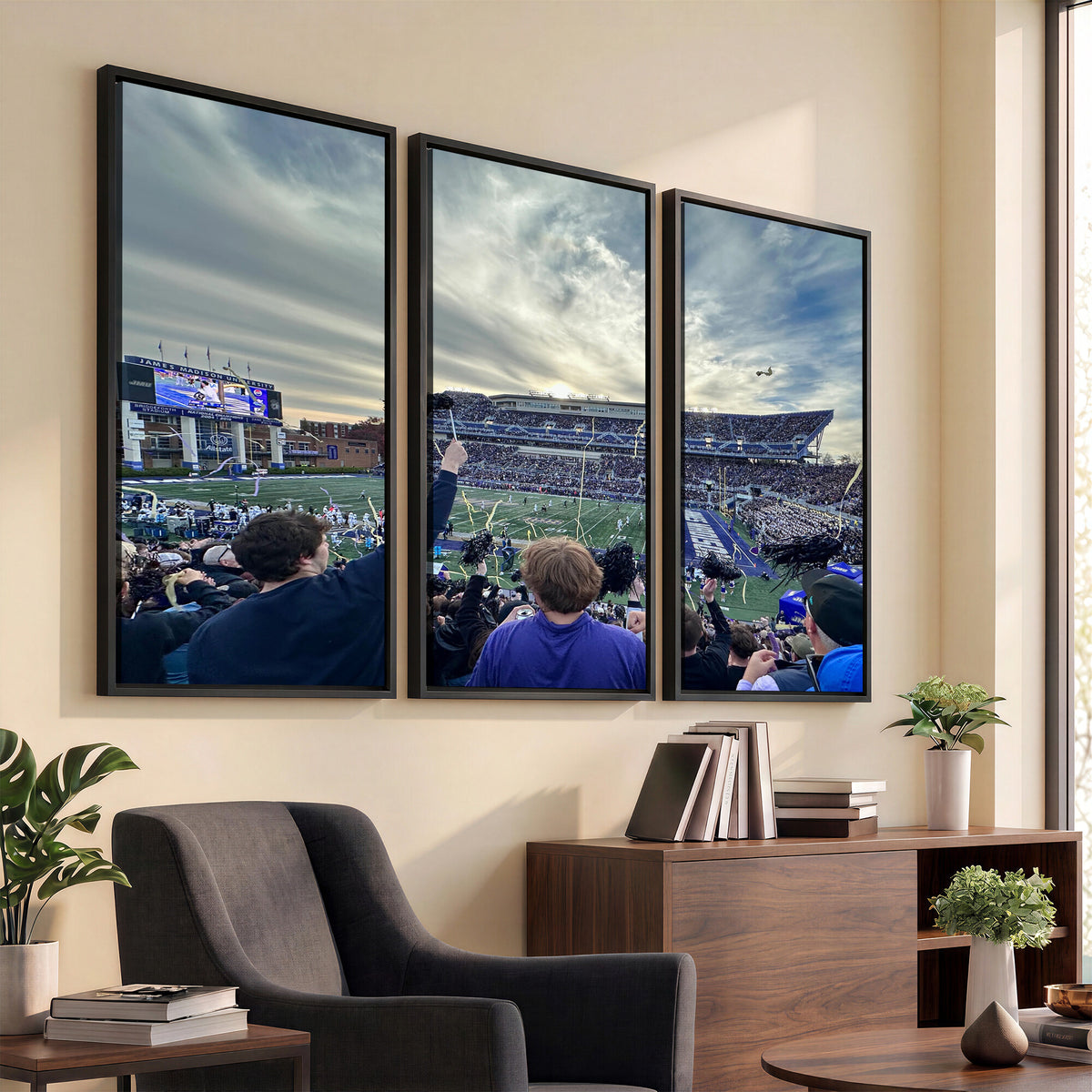 400867JMU-MGV-CV-36X24 - JMU Stadium Wall Art Canvas Print for Game Room Decor - James Madison University Stadium